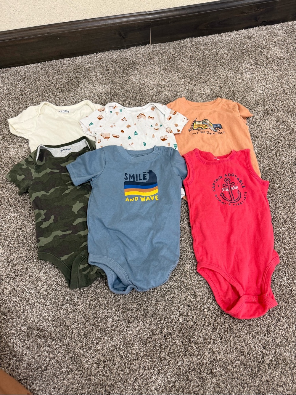 Mixed 6-Pack Baby One-Piece Bodysuits - Blue, Red, Green, Orange, Cream, Pattern